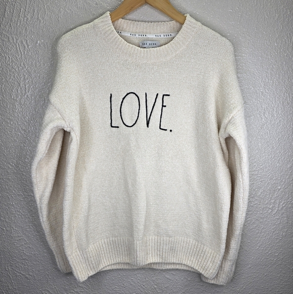 NWOT Rae Dunn Womens Crewneck Cream LOVE Print Sweater Size Xs - Picture 2 of 11